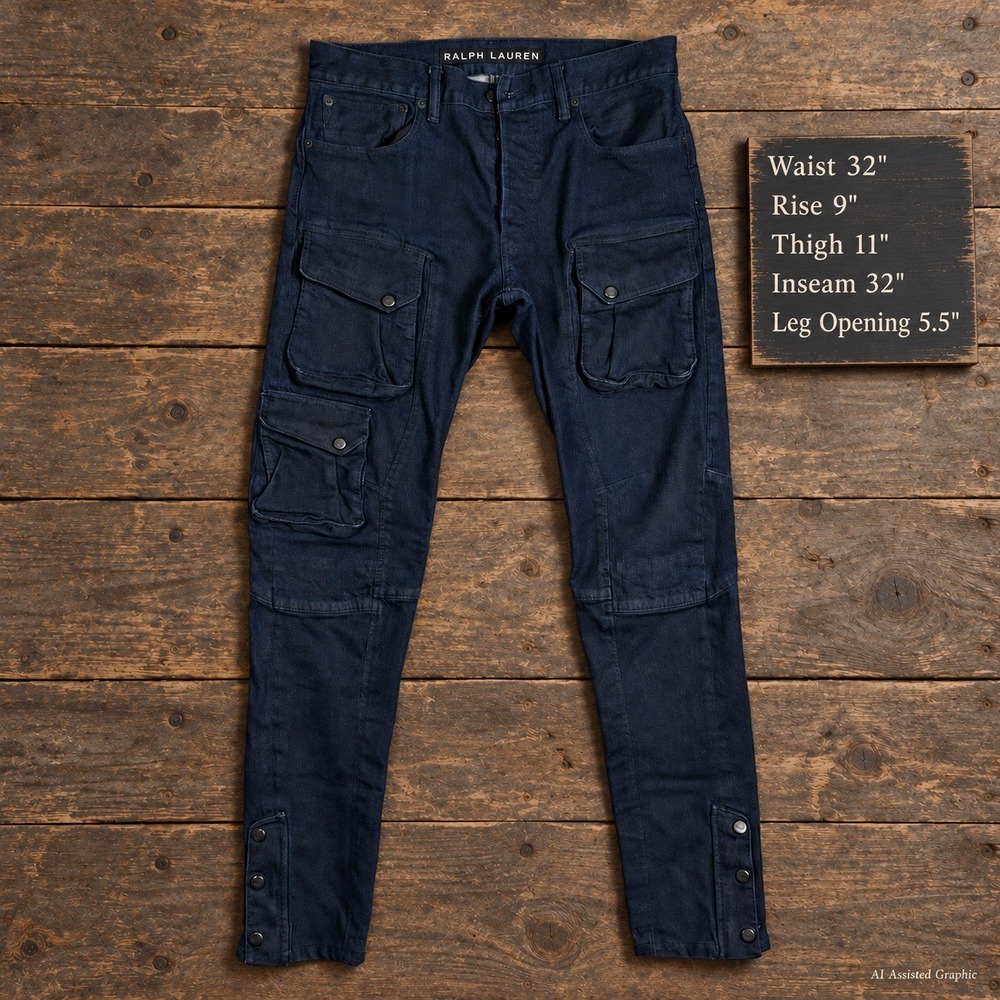 Ralph Lauren Black Label Mens Cargo Jeans Dark Indigo Slim Fit 32x32 Tactical - Picture 12 of 12